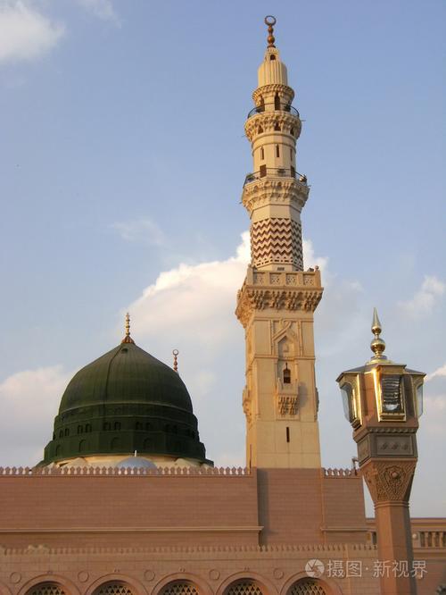 绿色的圆顶的麦地那圣寺清真寺