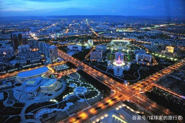克拉玛依市一角 航拍夜景