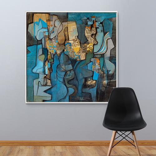 马克斯抽象艺术现代简约玄关轻奢装饰画大幅挂画客厅走廊蓝色壁画