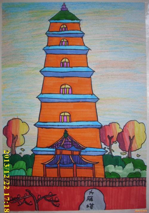 大雁塔简笔画画法 第1页大雁塔简笔画2西安大雁塔简笔画