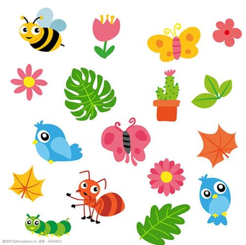 卡通春季动植物元素