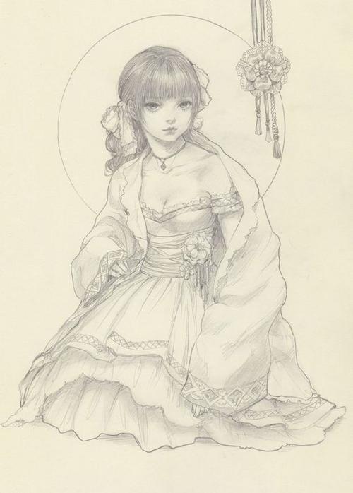 绘画学习# jdarnell大大的铅笔设计绘制手稿,女孩子们都像是精雕细琢
