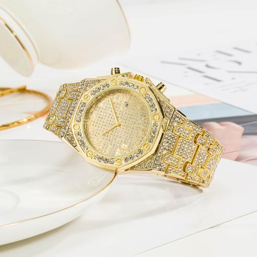 欧美爆k满天星水钻手表 工厂直销代发金镶钻男士高档时装腕表