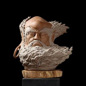 德化紫砂达摩祖师禅意文化人物头像雕塑陶瓷器粗陶装饰品大号摆件