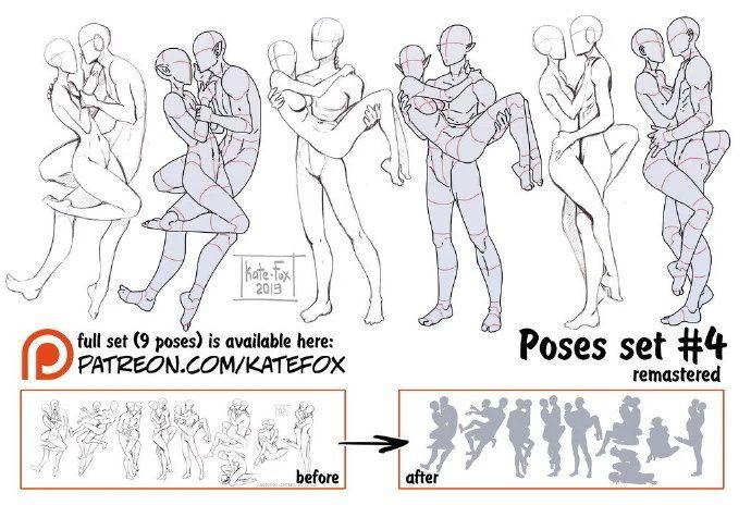 绘画参考| 新手必肝动漫双人人体表面结构的透视(动态速写素材)