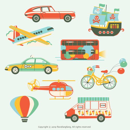 复古风可爱的交通工具|插画|创作习作|florafangfang - 原创作品