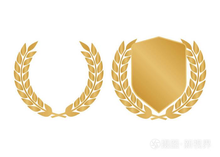 金色盾牌桂冠徽章收藏.金牌向量例证