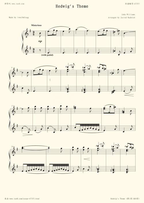 钢琴谱hedwigstheme