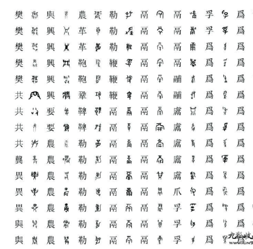 甲骨文金文籀文小篆隶书草书楷书行书字体对照表