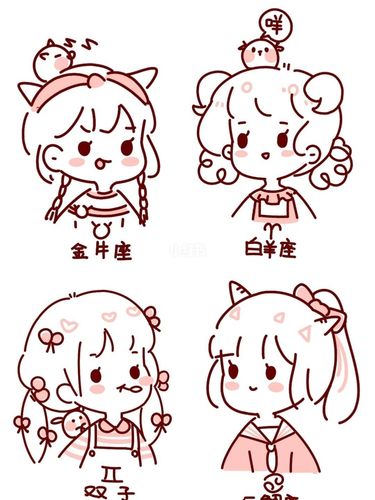 十二星座简笔画头像 中_金牛座_巨蟹座_简笔画_素材