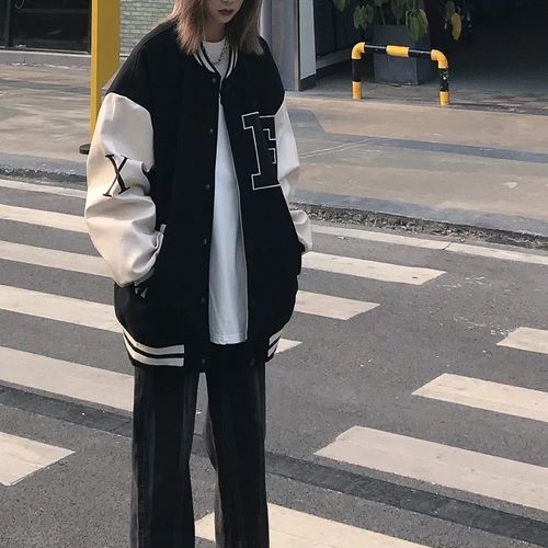 女生160穿oversize,女生oversize穿搭 棒球服女新款宽松oversize外穿百搭潮ins学院风秋冬
