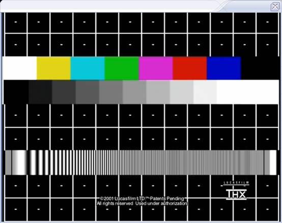家用dvd分别采用不同的输出方式在电视显示一幅来自于thx的标准测试图