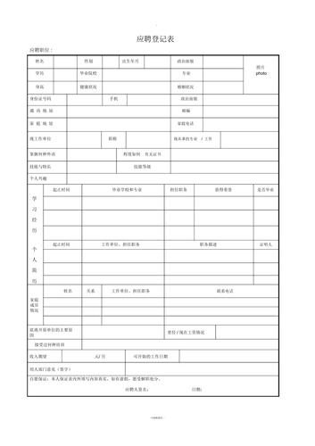 招聘表格模板---应聘登记表