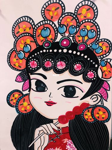 粤剧少女_马克笔_马克笔儿童画_文化_绘画