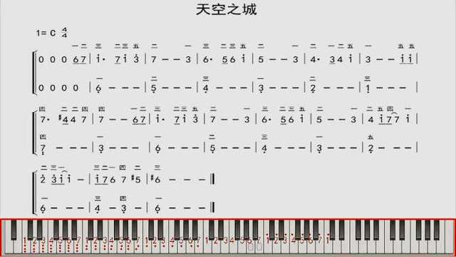 中老年学钢琴,天空之城双手简谱,简单好听好学