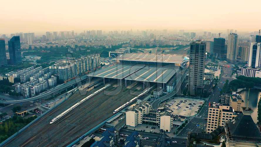 宁波城市火车站实景航拍4k素材