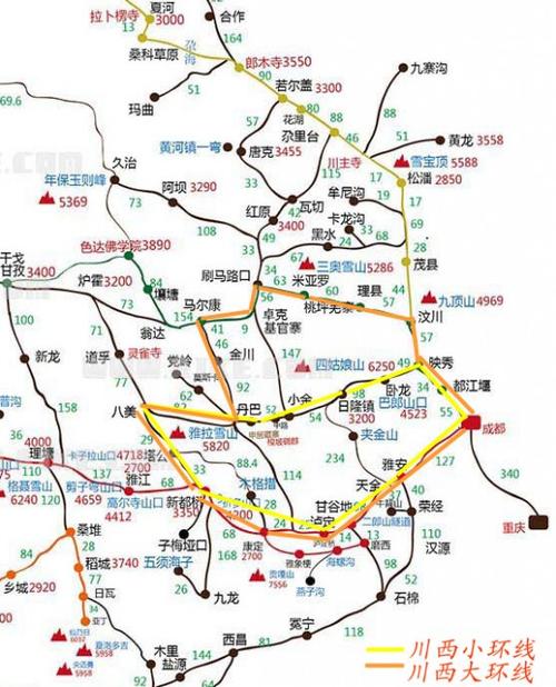 川西大环线旅游地图_川西旅游景点线路图-爱客纯玩