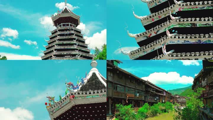 贵州肇兴侗寨景区鼓楼古建筑4k视频