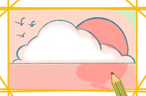 美丽的晚霞简笔画步骤5