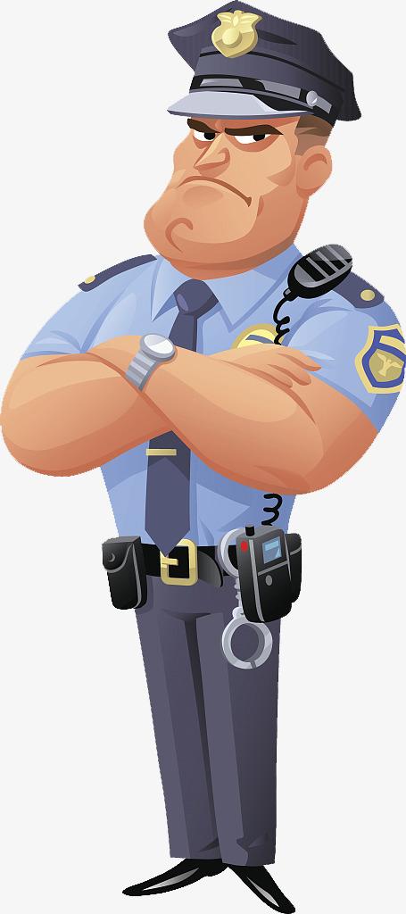 卡通人物插图双手抱胸的警察