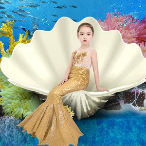 灰姑娘公主裙女童表演礼服新款儿童礼服秋季美人鱼公主裙走秀演出