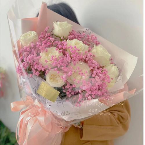 七夕节生日礼物女生送女友老婆花束高档满天星郁金香