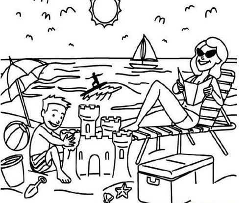 海滩夏日风光简笔画图片素描铅笔-儿童简笔画大全