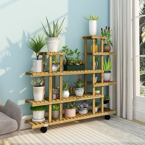 绿萝阳台置物架多肉简约实木花架子室内植物客厅落地式多层花盆.