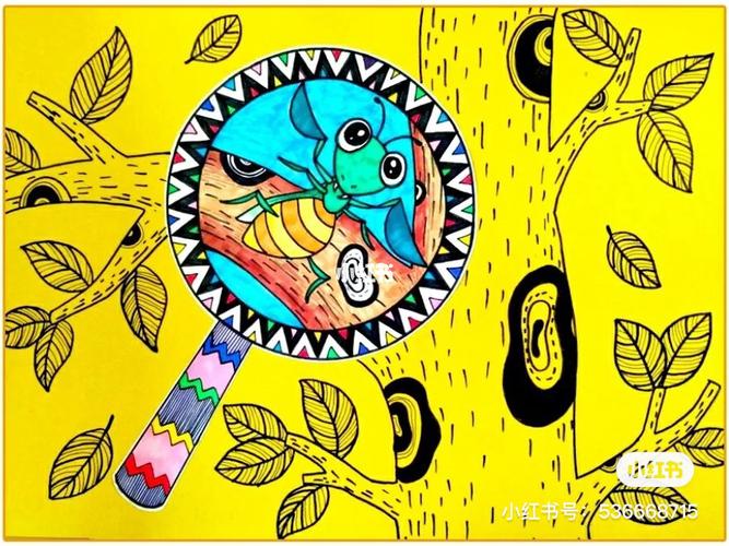 放大镜下的昆虫_儿童创意画_文化_绘画