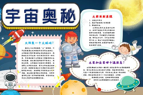 宇宙奥秘蓝色可爱卡通手抄报word模板