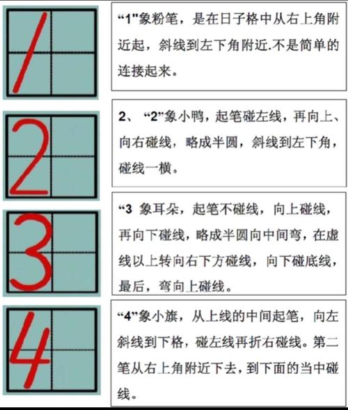 田字格内数字1的标准写法