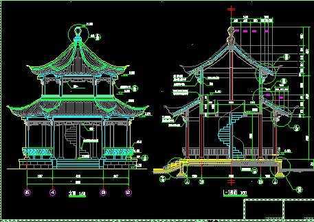 双层六角亭施工图