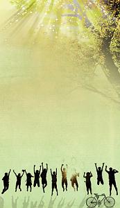 绿色小清新人物剪影同学聚会背景素材