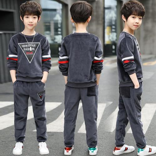 金丝绒男童装秋季套装大童冬季加绒运动卫衣10小学生11到12岁男孩