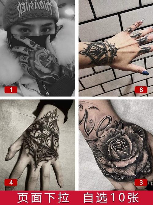 纹身贴防水男持久手背手指仿真刺青潮暗黑系花手半永久一次性手臂