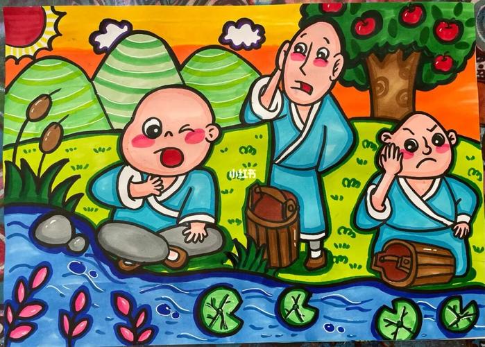 三个和尚,寓言故事绘画_故事_绘画_马克笔_人文_绘画