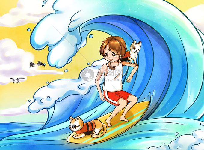 夏日冲浪插画图片下载-正版图片401749114-摄图网