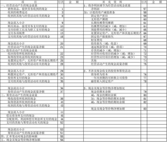 xx公司现金流量表空白表格