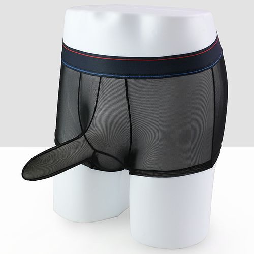 厂家直销新款枪弹分离内裤 男士性感透明网纱大象鼻情趣平角裤