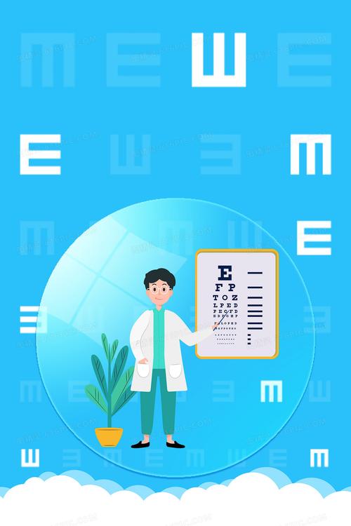 创意简约大气清新手绘卡通预防近视保护视力爱眼日海报背景