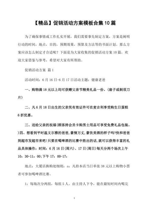 促销活动方案模板合集10篇