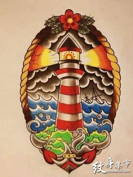 灯塔纹身,灯塔纹身手稿,灯塔纹身手稿图案