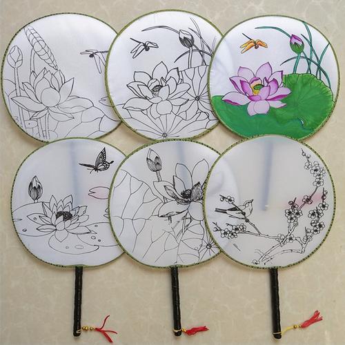 真丝仿古空白扇练习绘画写字diy熟绢宣纸书法布纸折扇