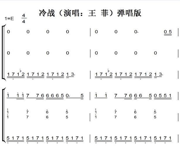 冷战(演唱:王菲)弹唱版 钢琴谱 简谱 双手简谱 下载