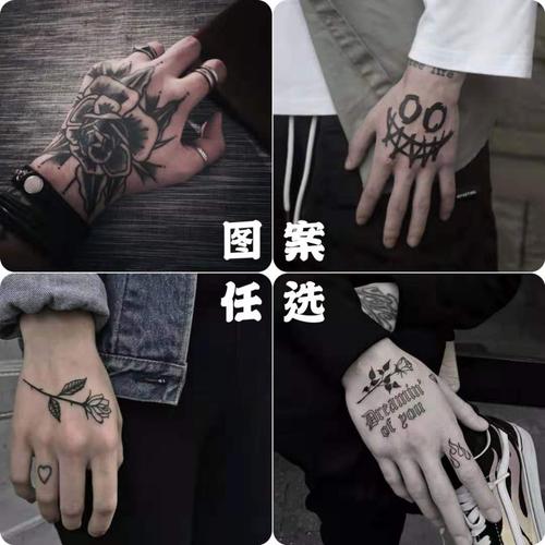纹身贴防水持久男女全手背系列玫瑰花骷髅般若嘻哈朋克风 自选8张