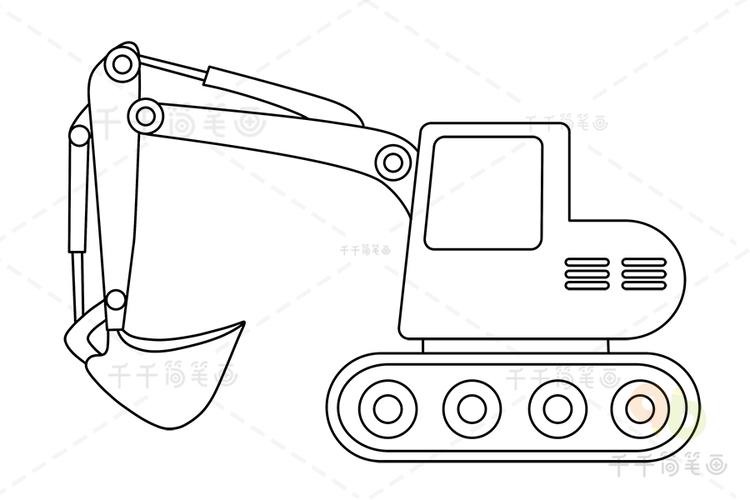 挖掘机简笔画步骤图解工程车简笔画