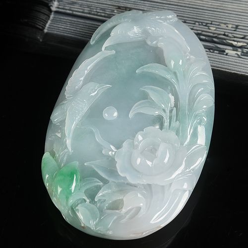 天然缅甸a货翡翠春带彩花开富贵吊坠61.60g