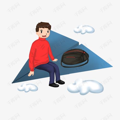 手绘坐飞机的男孩插画