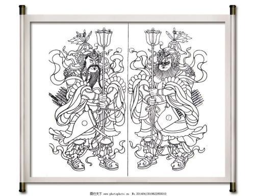 门神年画白描线稿