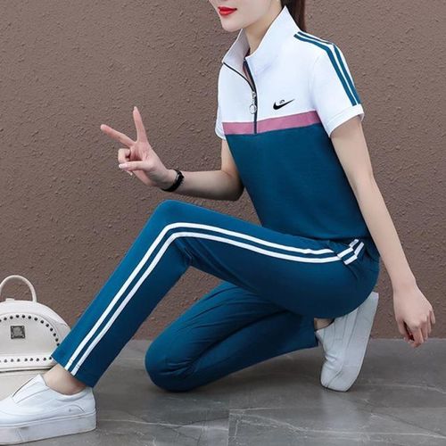 2021年新款运动服女装,2021运动套装女 品牌休闲aj 1运动服套装女夏季2021年新款女装宽松妈妈两件